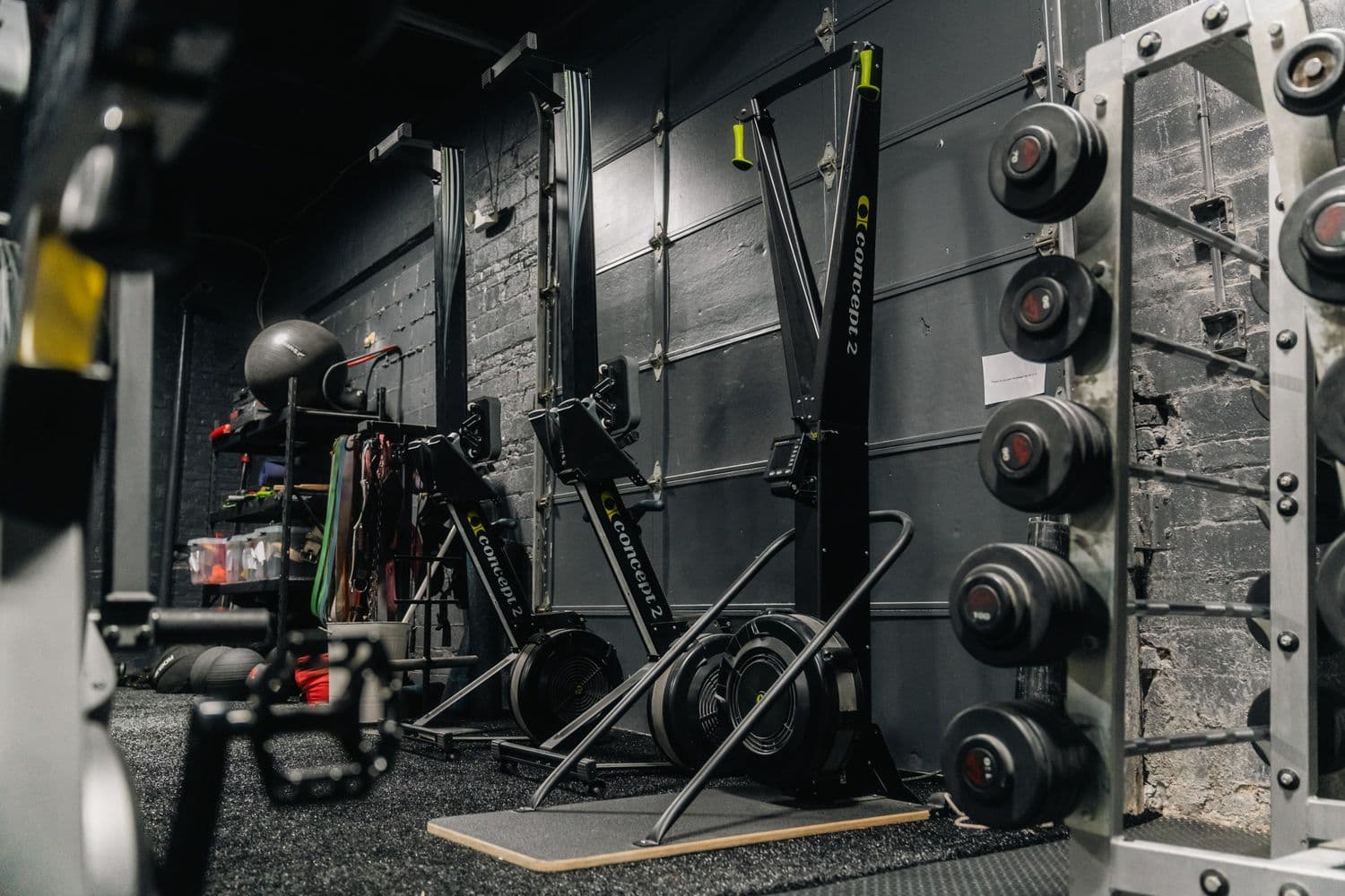 Free weight and plate storage area at Indy City Barbell