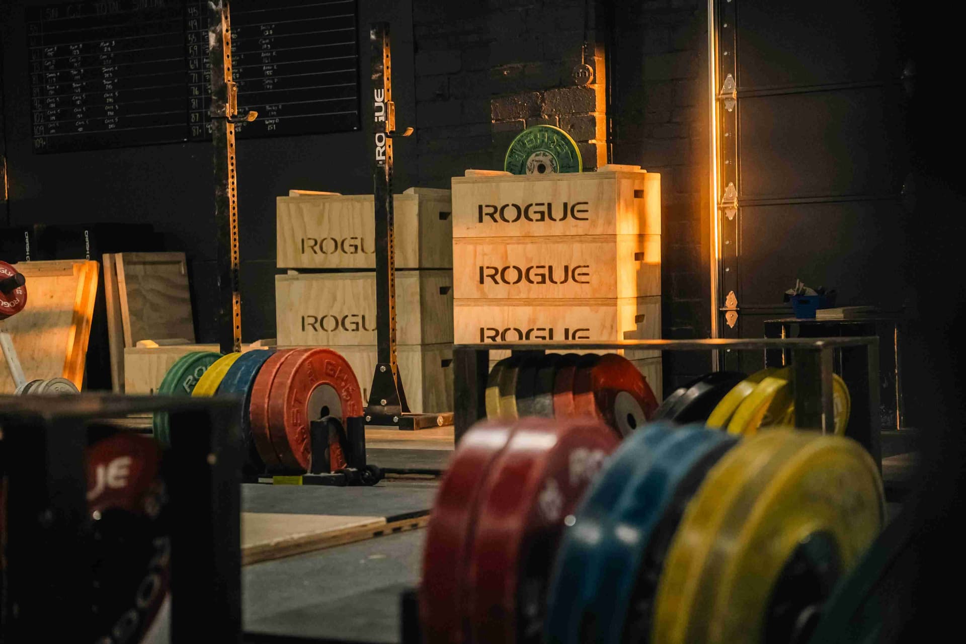 Training equipment and plyo boxes at Indy City Barbell gym in Indianapolis