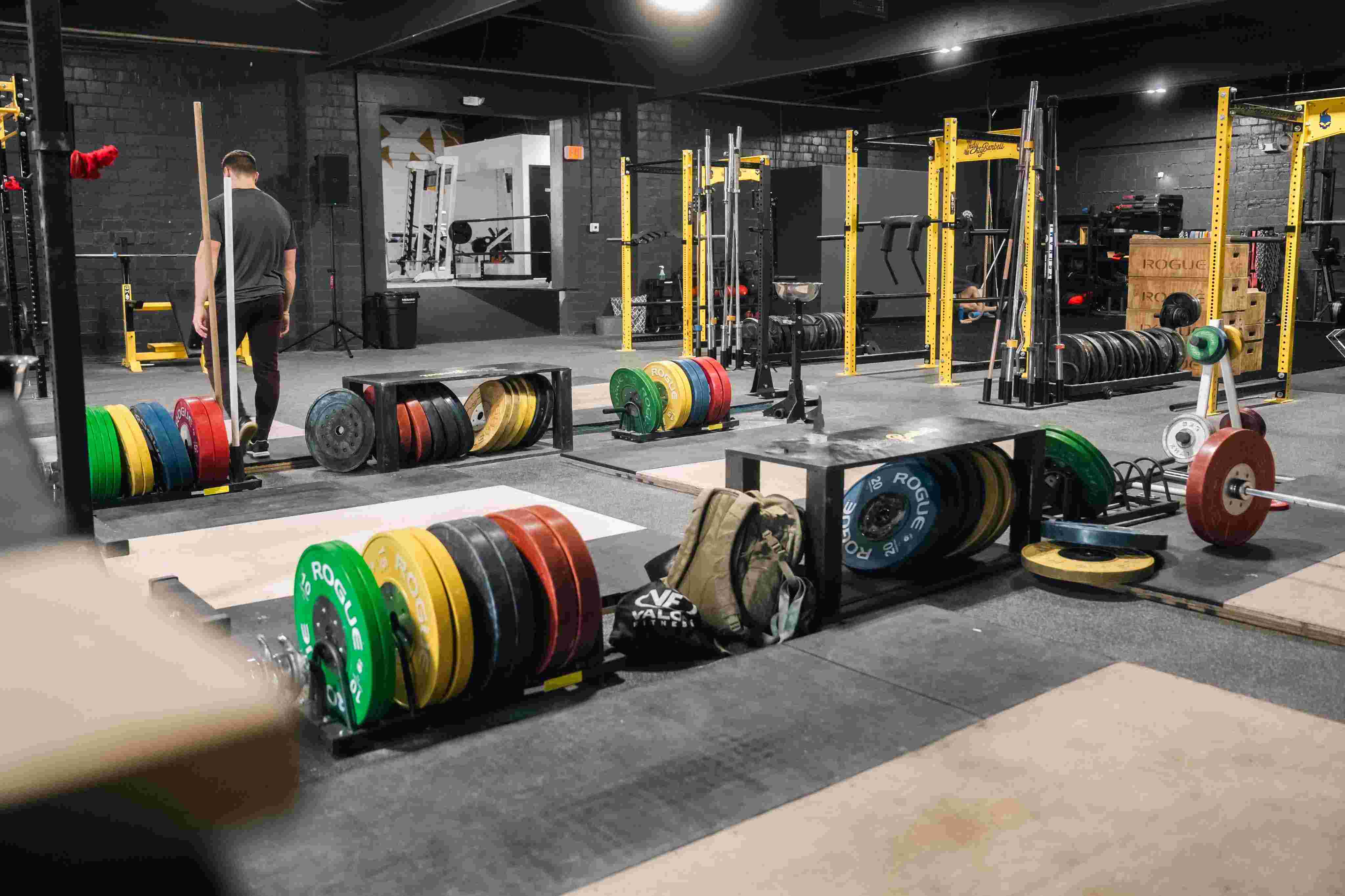 Dumbbell and free weight area at Indy City Barbell bodybuilding gym in Indianapolis